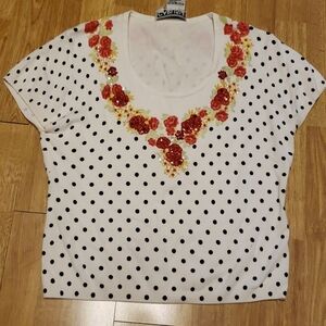 Carlilse cap sleeve polka dot floral sweater  XL